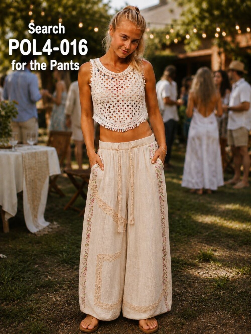 POL Boho Fancy Crochet Fringe Embellished Neck Line Sleeveless Cotton Crop Top - Picture 5 of 8